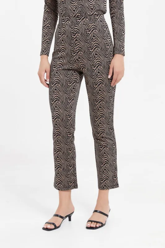 Women Black And Beige Animal Printed Trousers sold by Redtag