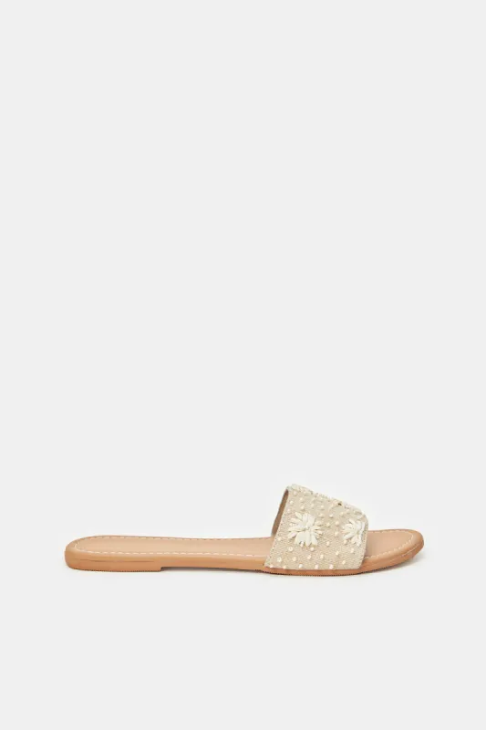 Women Beige Embroidered Mule sold by Redtag