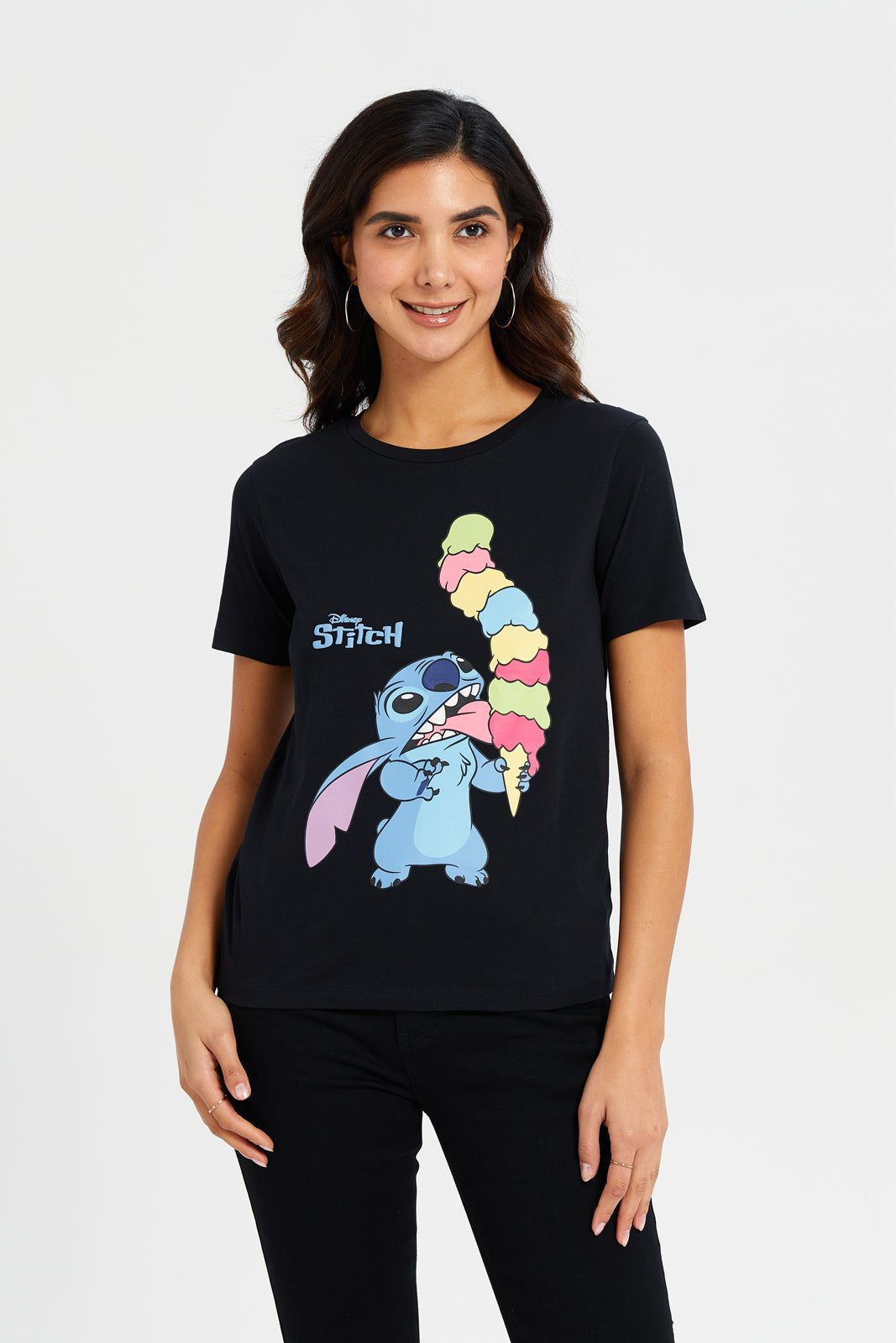 Women Black Stitch Printed T-Shirt sold by Redtag