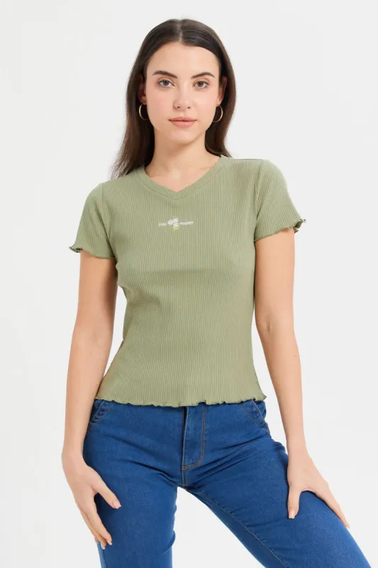 Women Mint Ribbed T-Shirt sold by Redtag