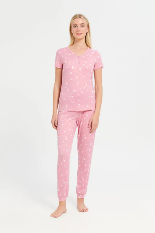 Women Pink Printed Pyjama Set (2 Piece) sold by Redtag