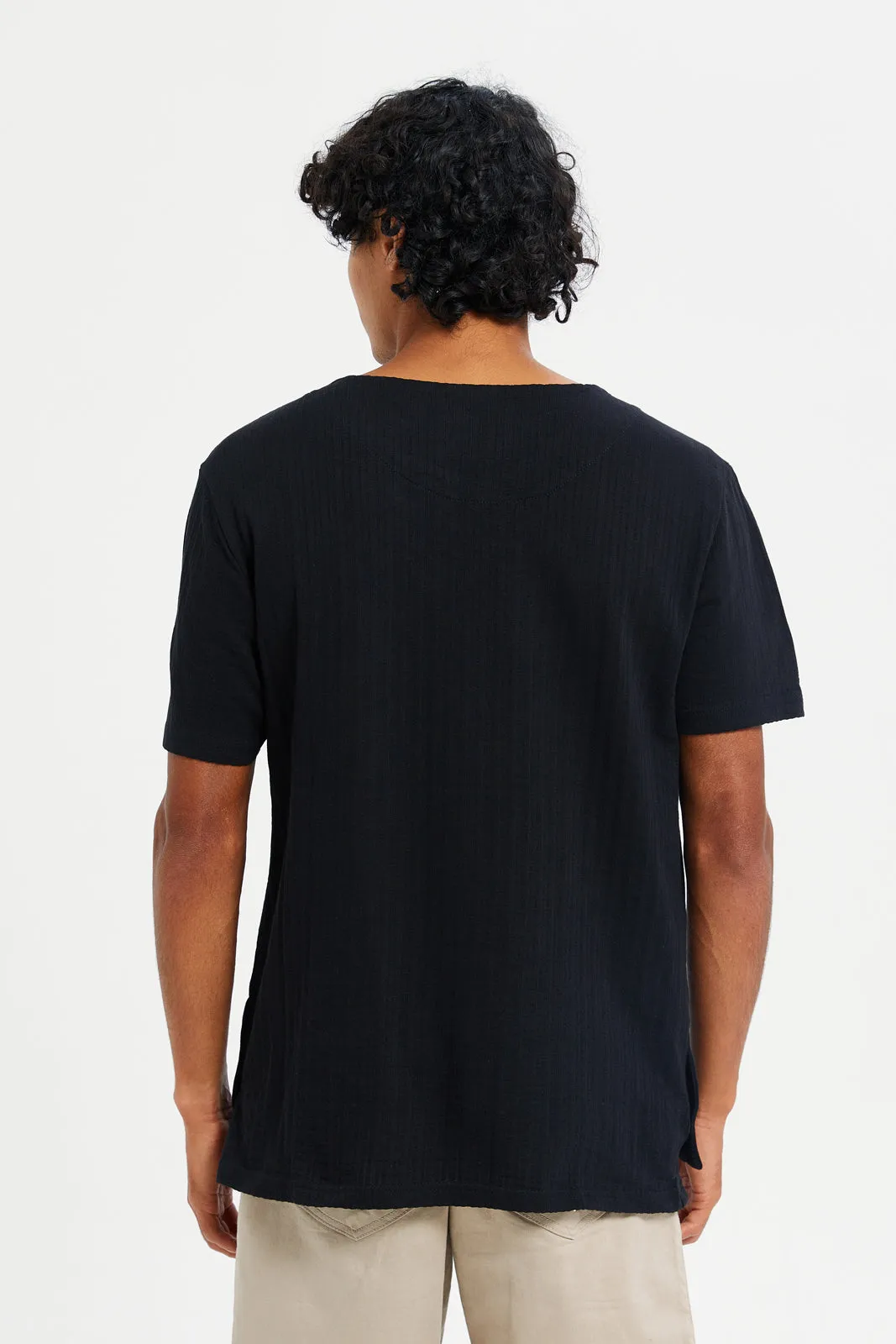 Men Black Jacquard T-Shirt sold by Redtag product image thumbnail 3