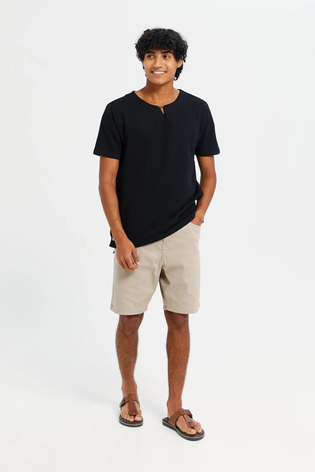 Men Black Jacquard T-Shirt sold by Redtag product image thumbnail 2