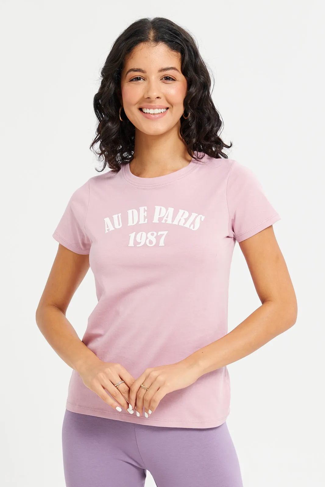 Women Mauve Au De Paris Printed T-Shirt sold by Redtag
