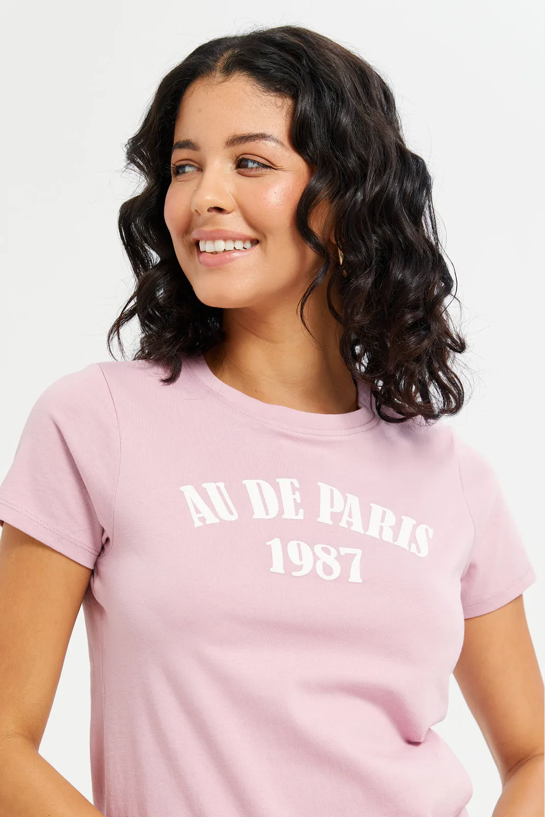 Women Mauve Au De Paris Printed T-Shirt sold by Redtag product image thumbnail 4