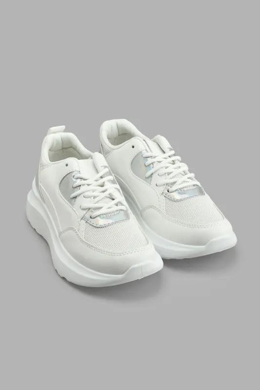 White Lace Up Sneaker With Silver Overlay sold by Redtag