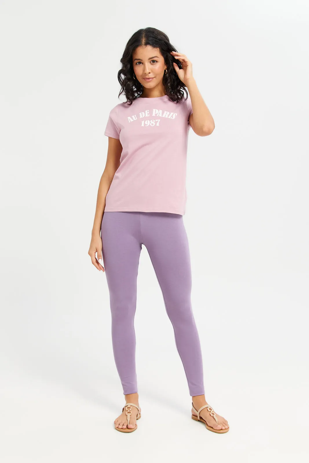 Women Mauve Au De Paris Printed T-Shirt sold by Redtag product image thumbnail 2