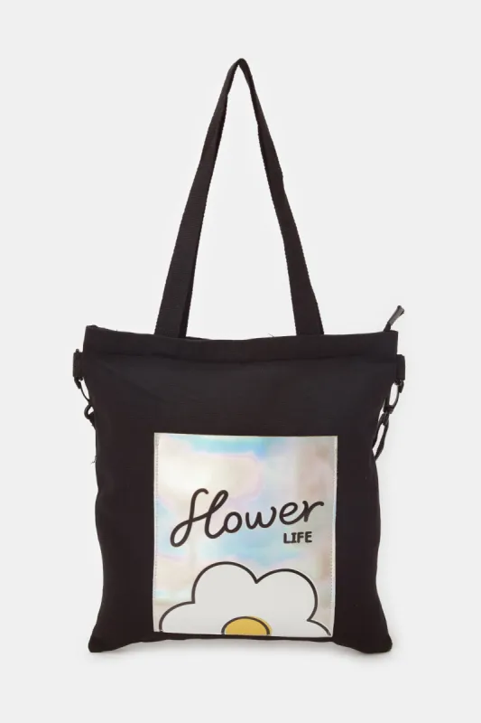 Women Black Floral Printed Shopper sold by Redtag