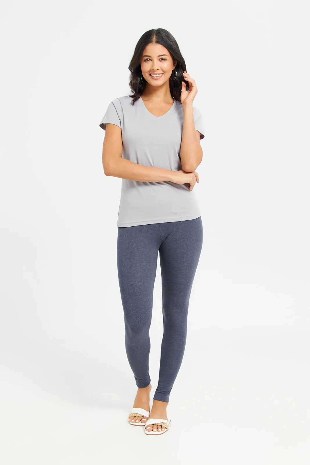 Women Charcoal And Red Solid Leggings (Pack of 2) sold by Redtag product image thumbnail 3