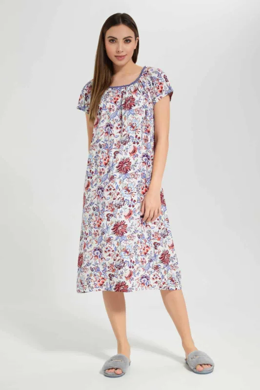 Women White Floral Nightgown sold by Redtag