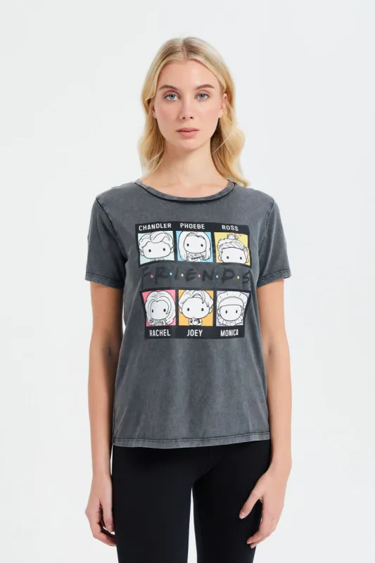 Women Charcoal Friends Printed T-Shirt sold by Redtag