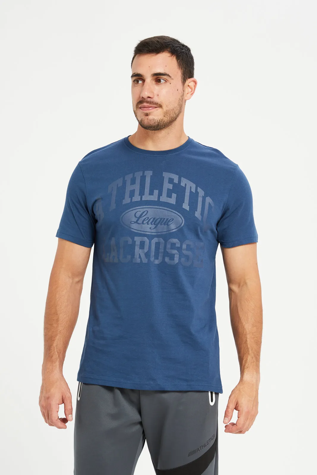 Men Blue Graphic Round Neck T-Shirt sold by Redtag