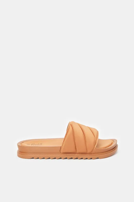 Women Brown Embossed Slide sold by Redtag