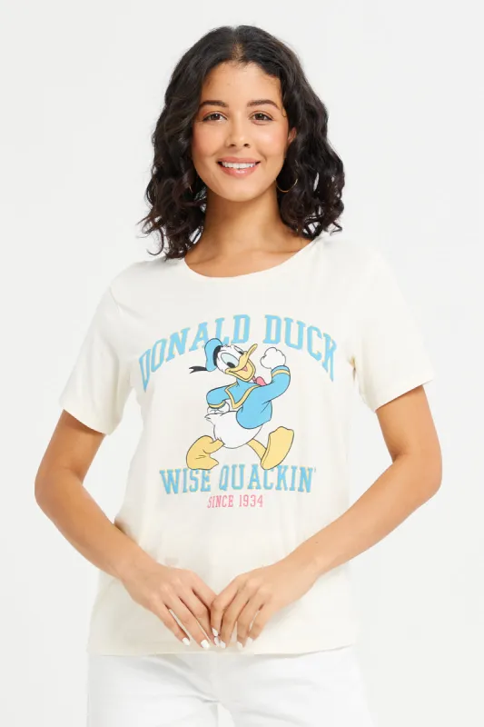 Women Cream Donal Duck Printed T-Shirt sold by Redtag