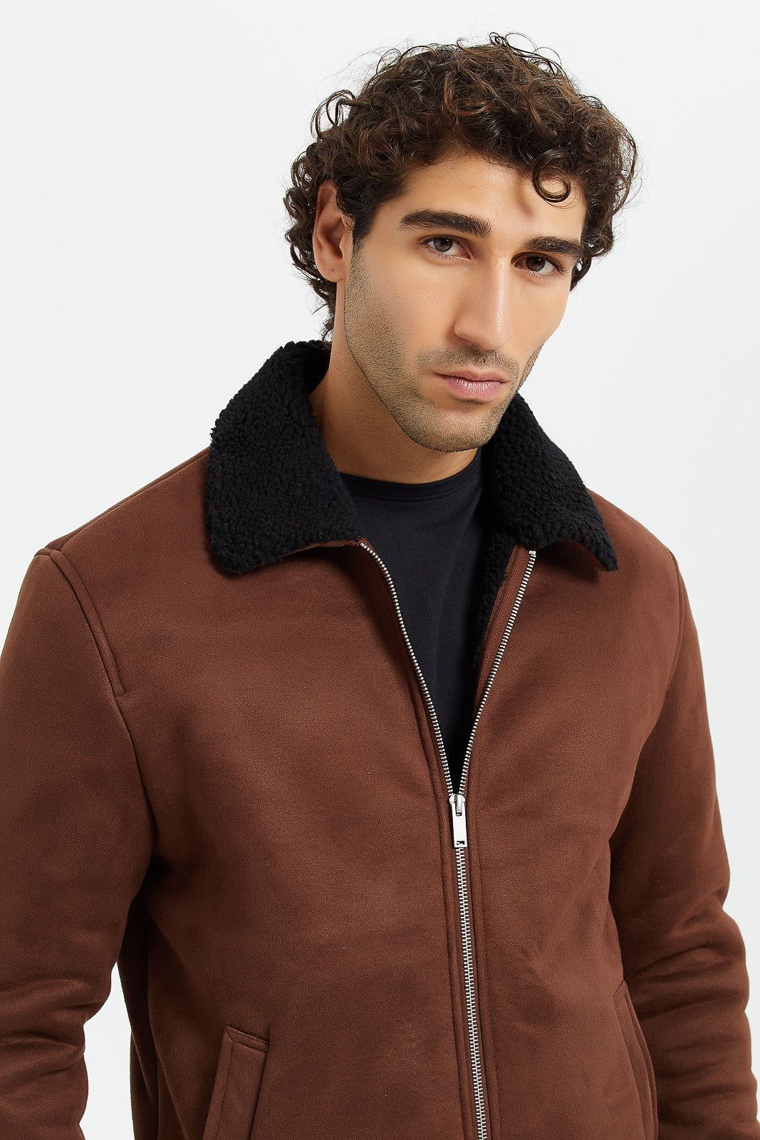 Men Brown Suede Aviator Jacket sold by Redtag product image thumbnail 4