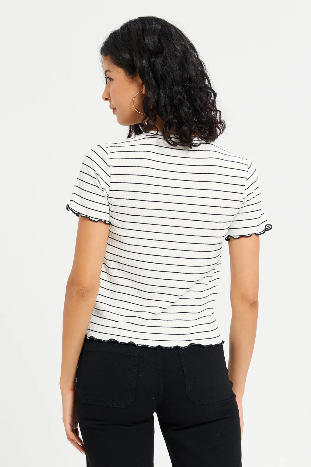 Women White Stripe Rib T-Shirt sold by Redtag product image thumbnail 3