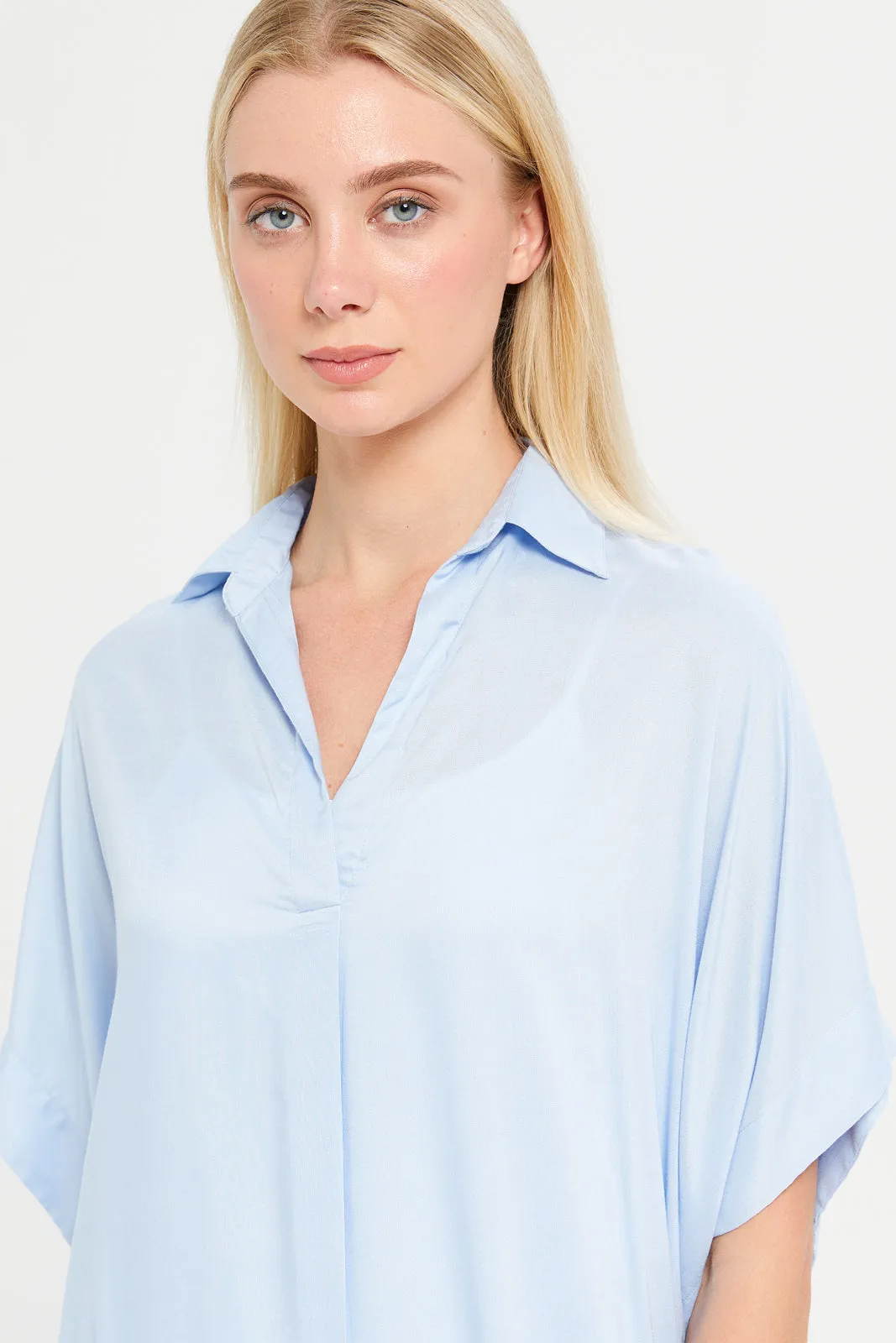 Women Blue Solid Collared Nightgown sold by Redtag product image thumbnail 2