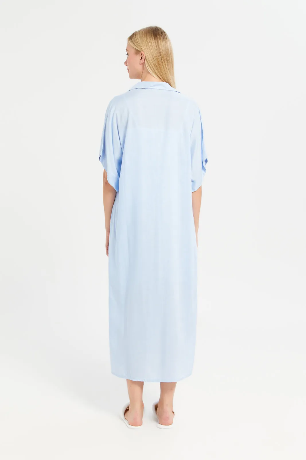 Women Blue Solid Collared Nightgown sold by Redtag product image thumbnail 3