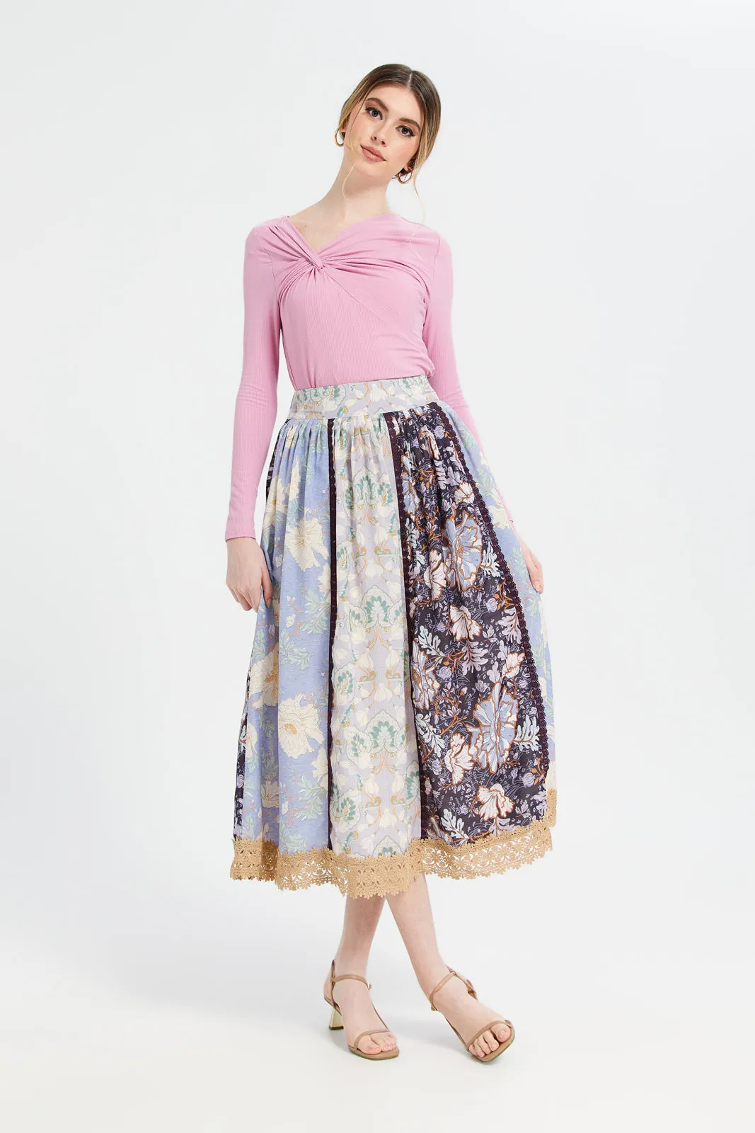 Women Blue Printed Gathered Skirt sold by Redtag product image thumbnail 2