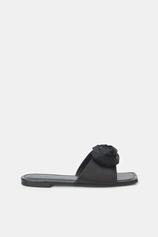 Women Black Satin Flower Mule sold by Redtag