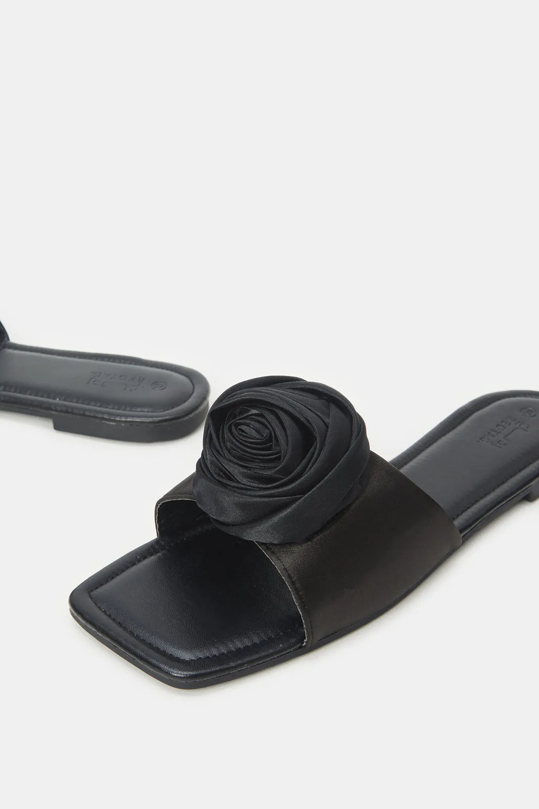 Women Black Satin Flower Mule sold by Redtag product image thumbnail 3
