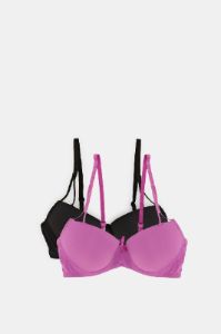 Women Purple And Black 2 Pack T-Shirt Bra Set (Pack of 2) sold by Redtag