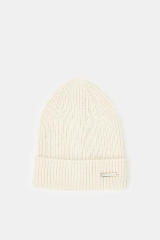 Women White Knitted Cap sold by Redtag
