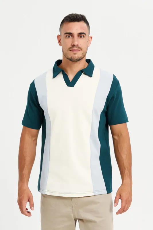 Men Teal Jacquard Polo Shirt sold by Redtag