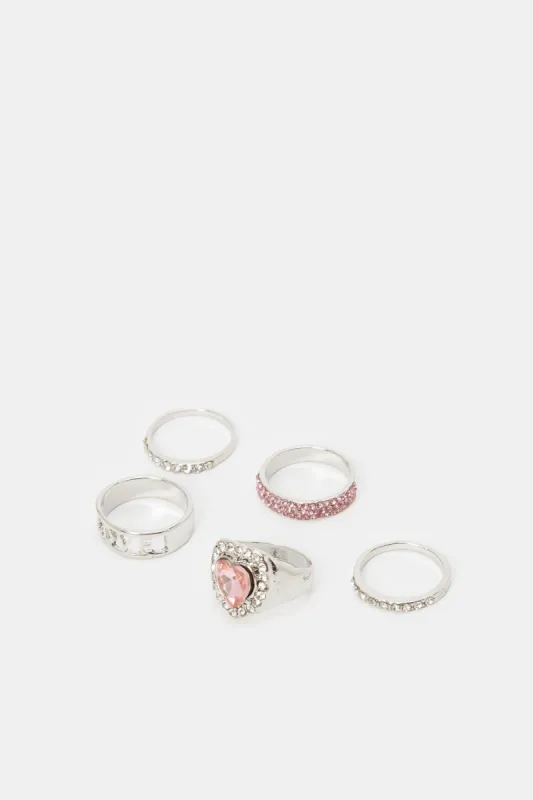 Women Silver Embellished Ring Set (5 Piece) sold by Redtag