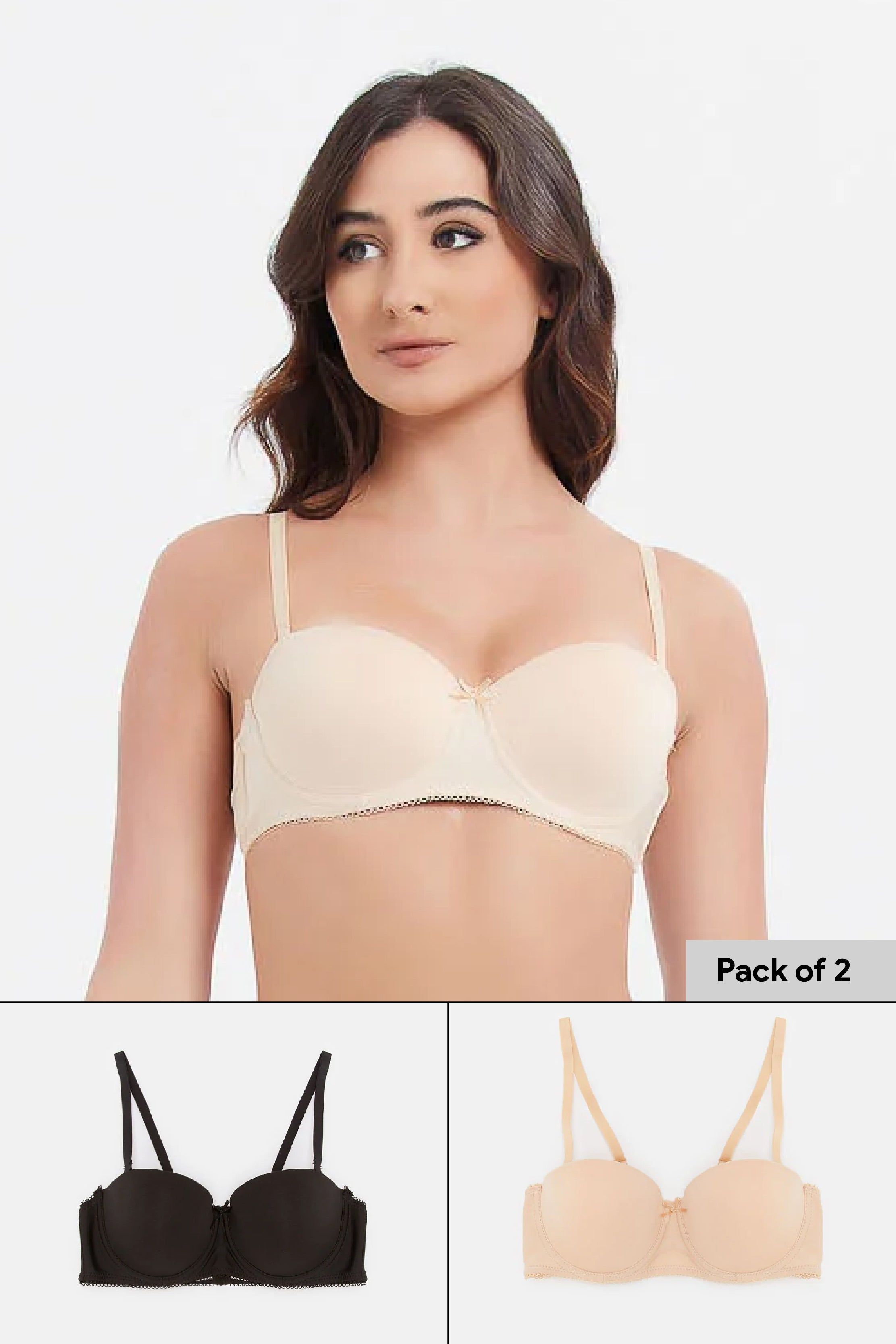 Women Beige And Black Balconette Bra Set (Pack of 2) sold by Redtag