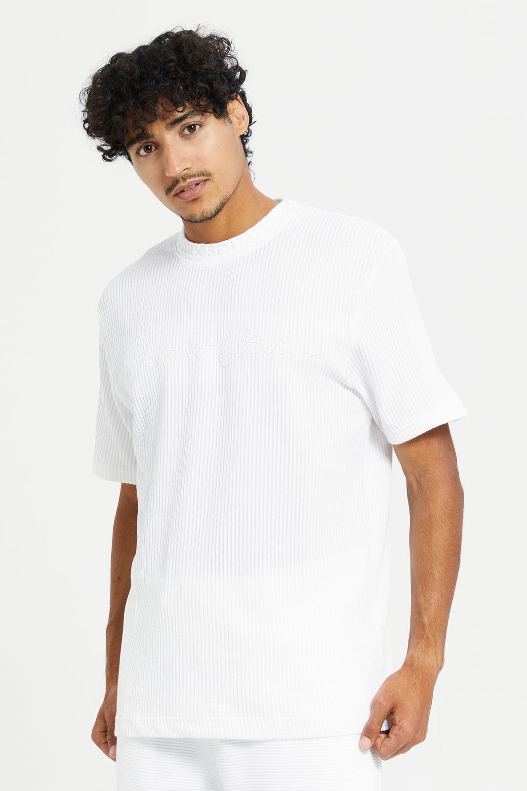 Men White Jacquard Short Sleeve T-Shirt sold by Redtag