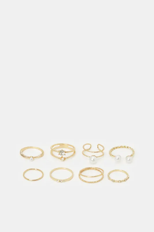 Women Gold Embellished Ring Set (8 Piece) sold by Redtag