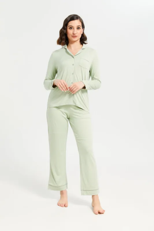 Women Green Plain Classic Pyjama Set (2 Piece) sold by Redtag