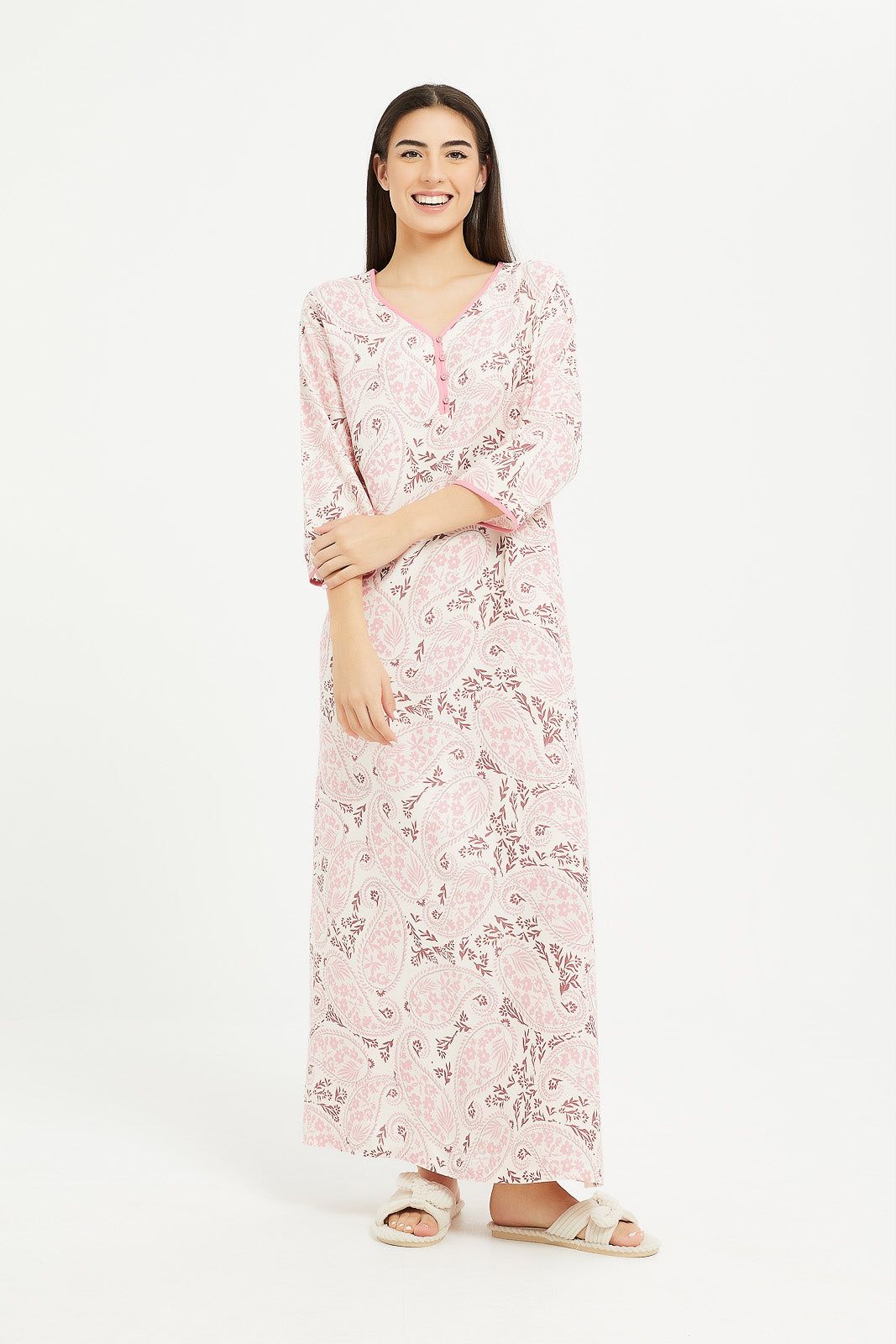 Women Pink Flower Printed Nightgown sold by Redtag