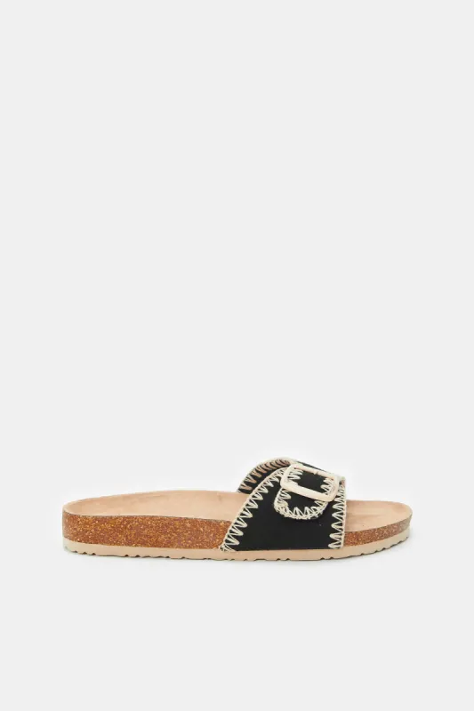 Women Black Embroidered Mule sold by Redtag