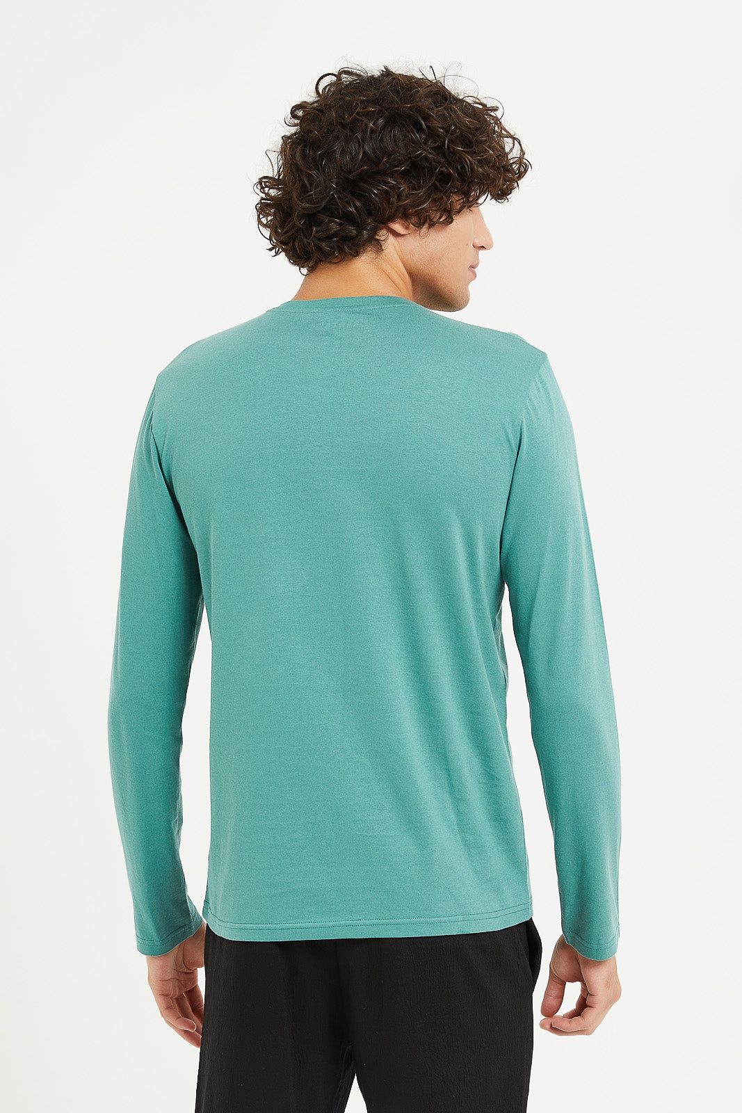 Men Green Long Sleeve Henley Shirt sold by Redtag product image thumbnail 3