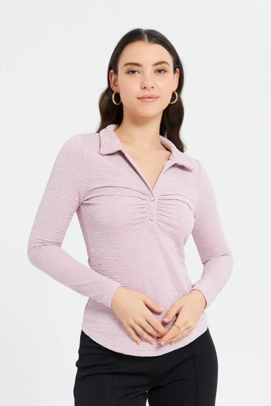Women Mauve Front Ruched Jacquard Jersey Top sold by Redtag