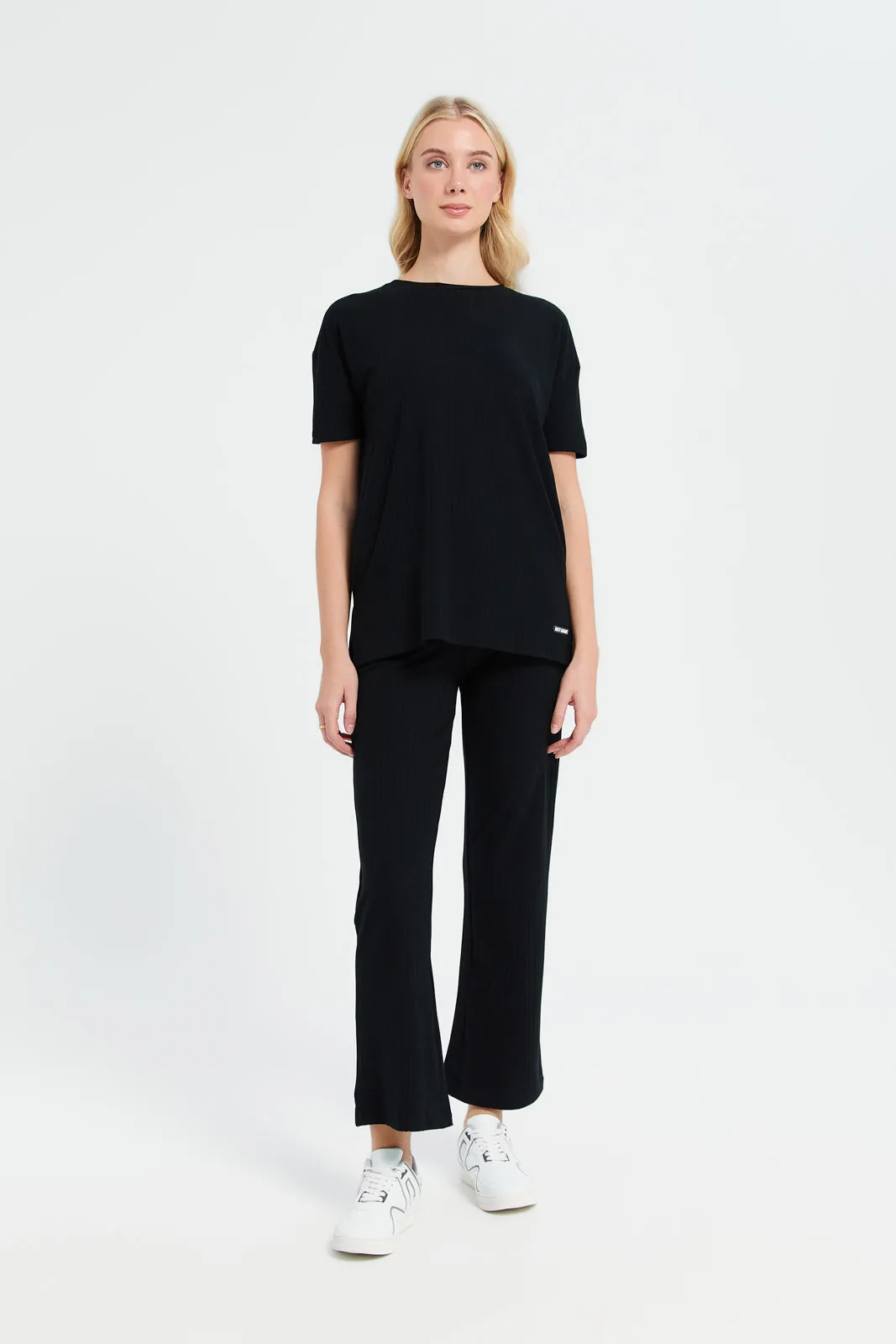 Women Black Oversize Ribbed T-Shirt sold by Redtag product image thumbnail 2