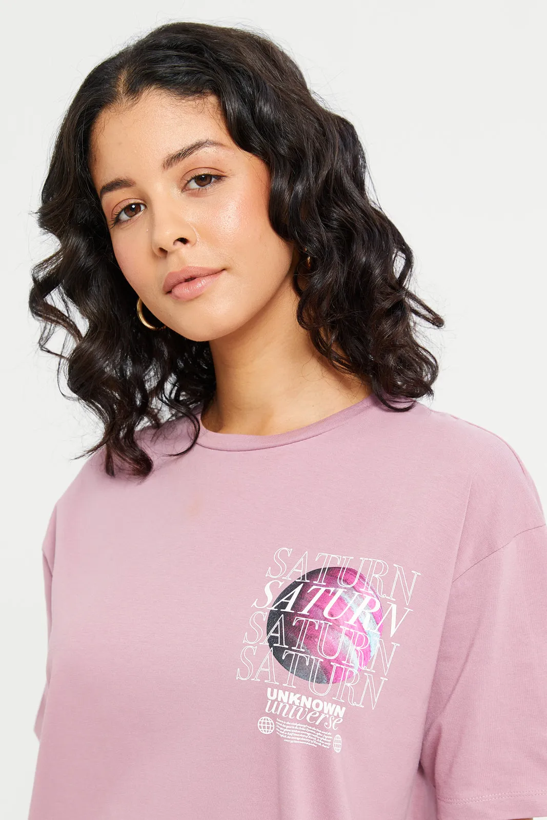 Women Mauve Saturn Oversized Printed T-Shirt sold by Redtag product image thumbnail 4