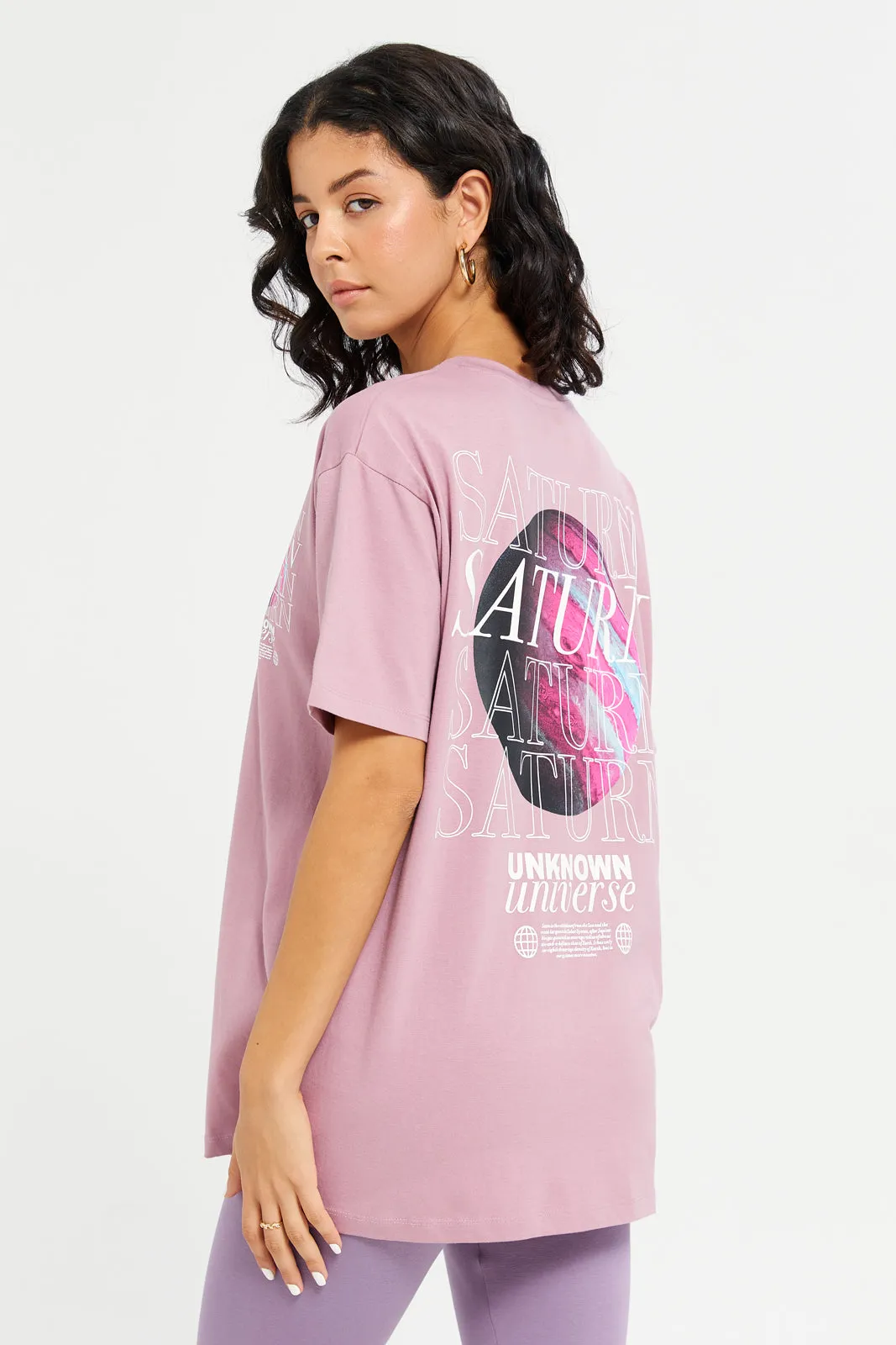 Women Mauve Saturn Oversized Printed T-Shirt sold by Redtag product image thumbnail 3