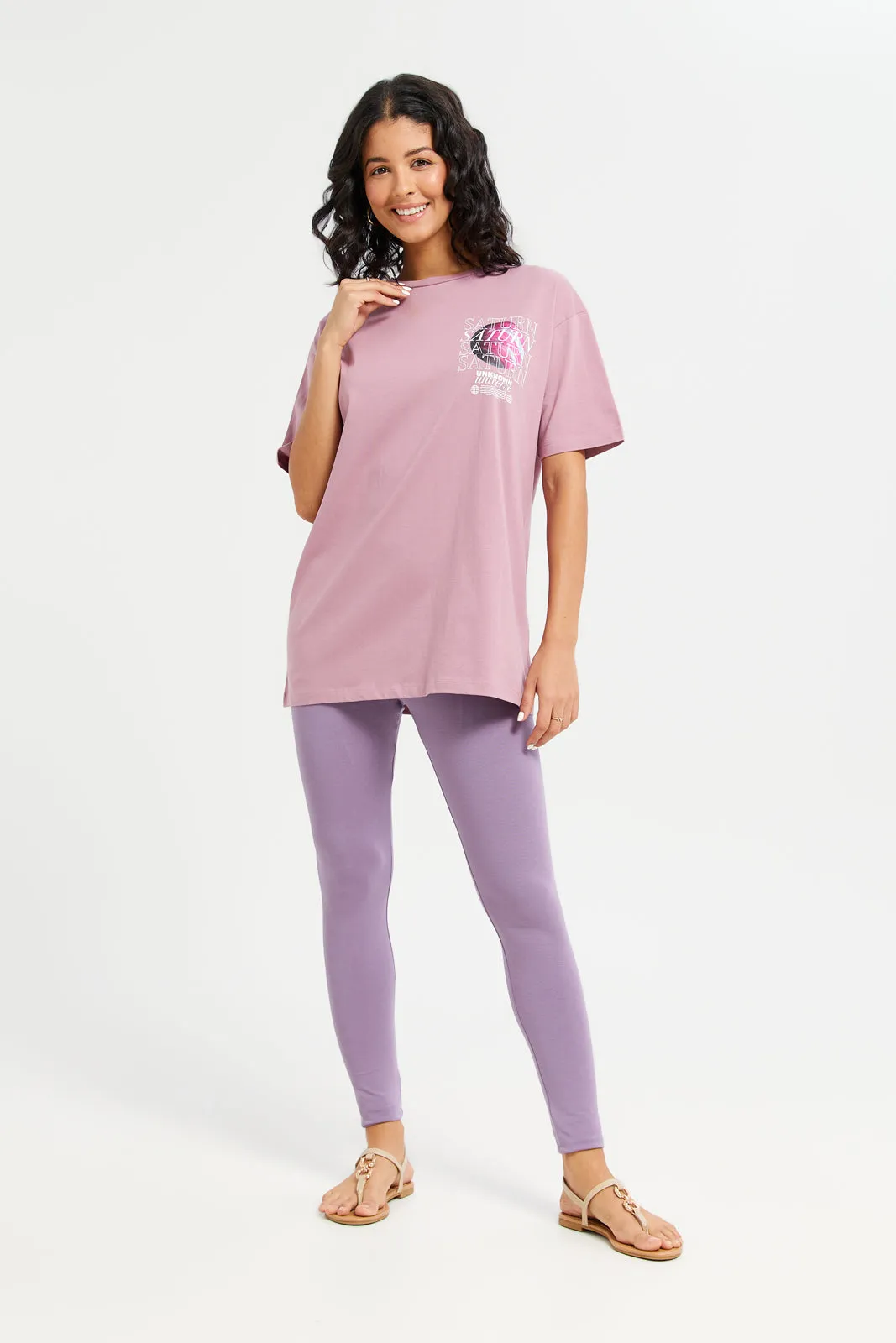 Women Mauve Saturn Oversized Printed T-Shirt sold by Redtag product image thumbnail 2