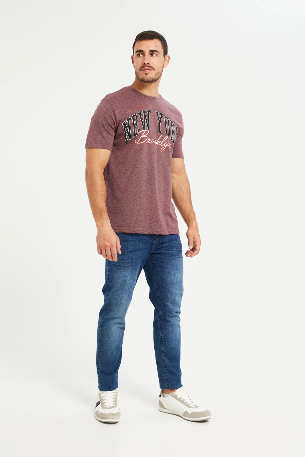 Men Burgundy Graphic Round Neck T-Shirt sold by Redtag product image thumbnail 2