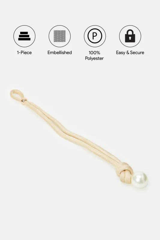 Beige Double Pearl Tie-Back Tassel sold by Redtag