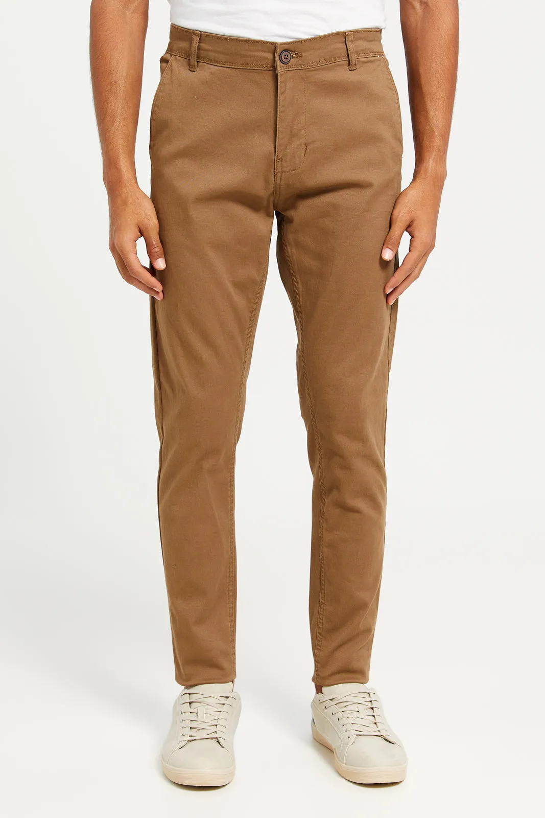Men Brown Solid Chino Trousers sold by Redtag