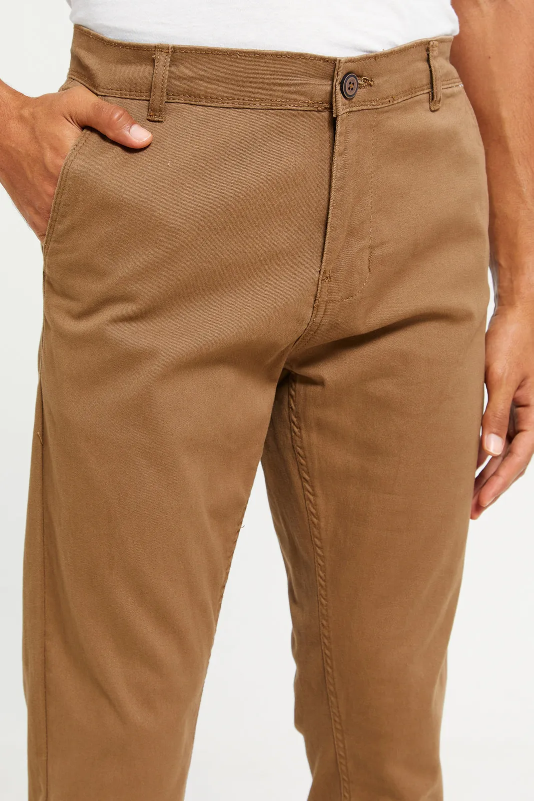 Men Brown Solid Chino Trousers sold by Redtag product image thumbnail 4