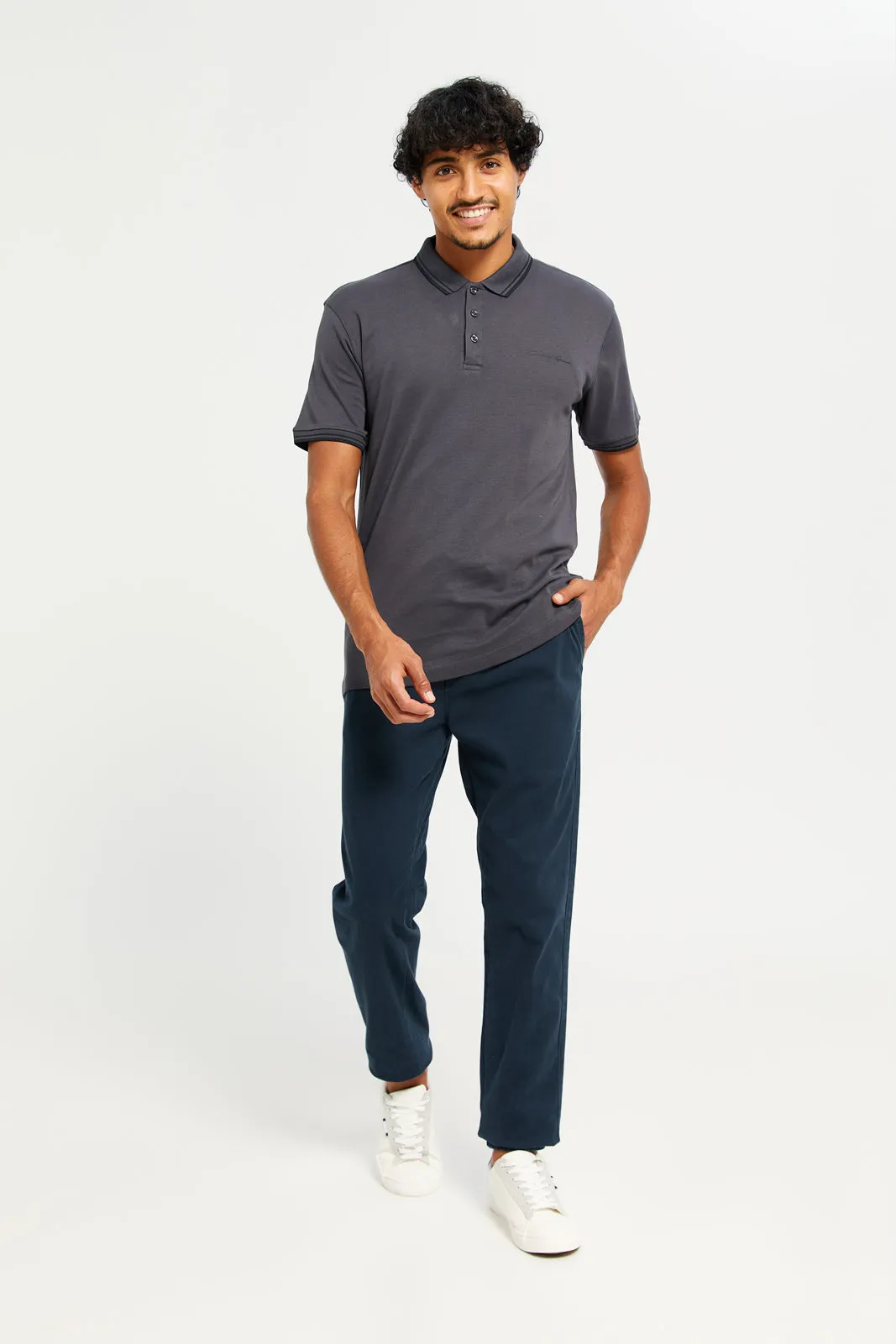 Men Navy Solid Twill Jogger sold by Redtag product image thumbnail 2