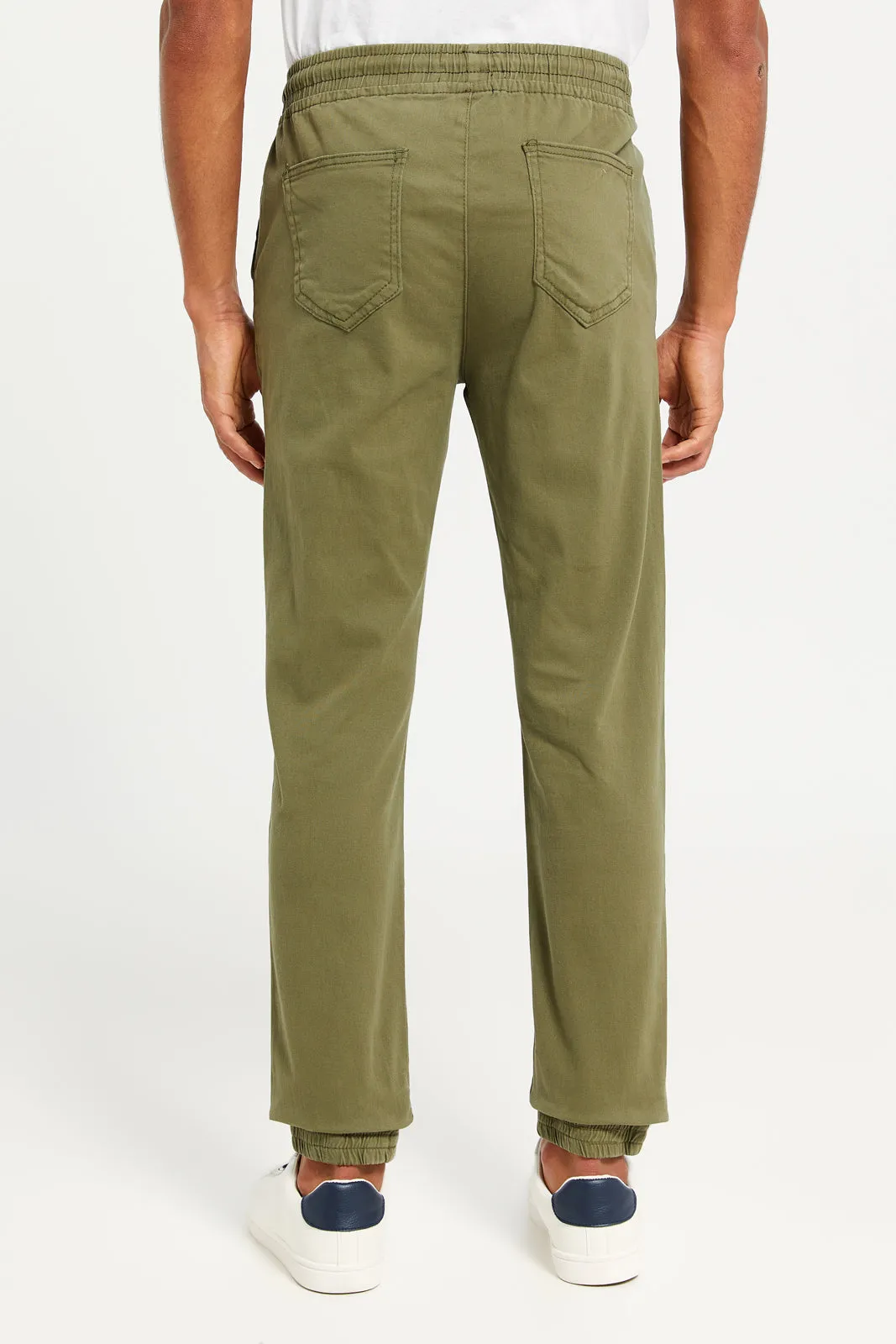Men Olive Solid Twill Jogger sold by Redtag product image thumbnail 3