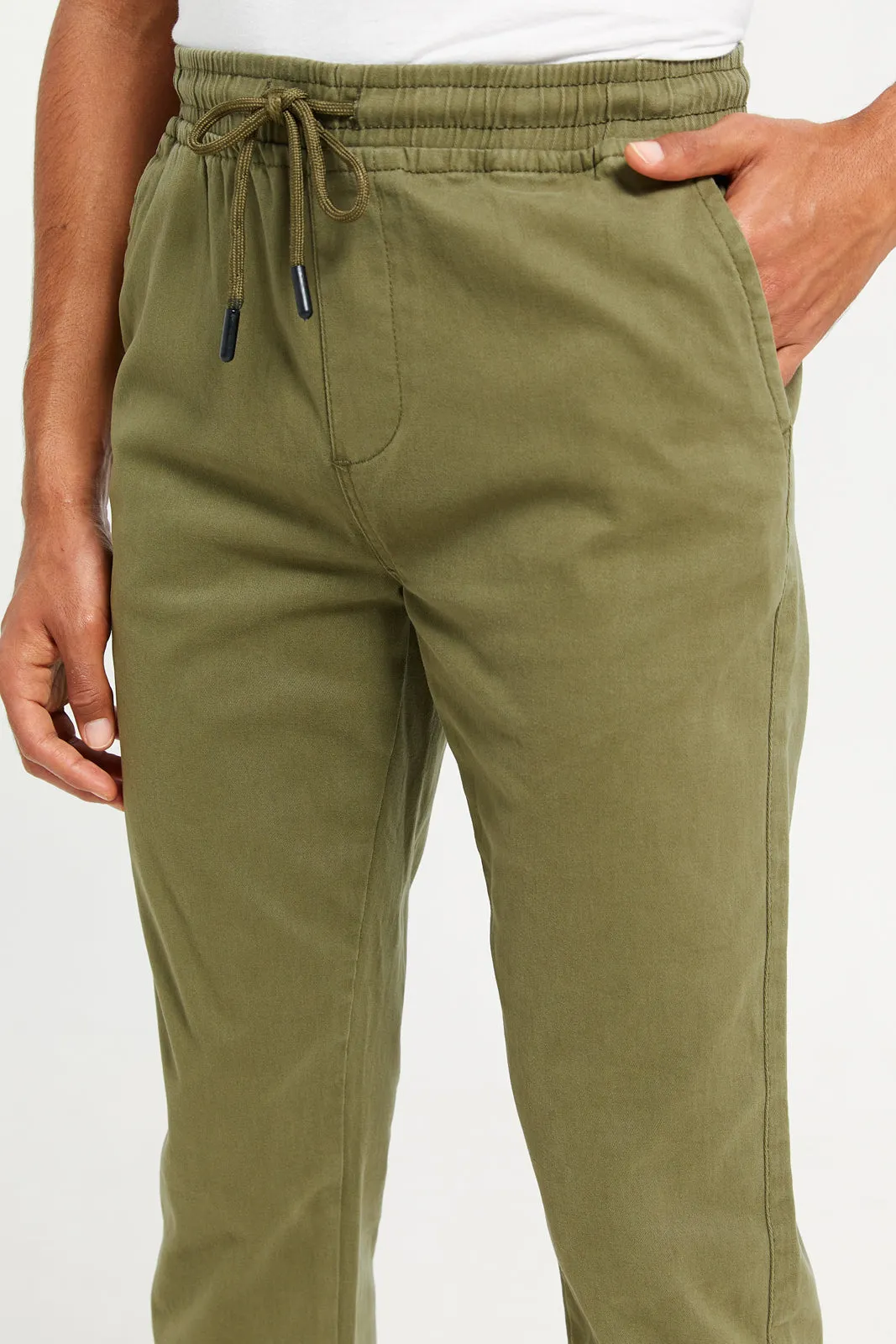 Men Olive Solid Twill Jogger sold by Redtag product image thumbnail 4