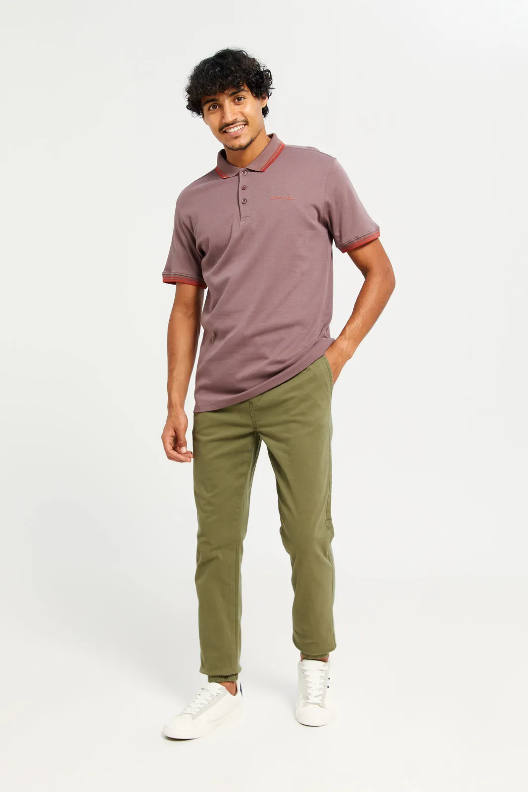 Men Olive Solid Twill Jogger sold by Redtag product image thumbnail 2