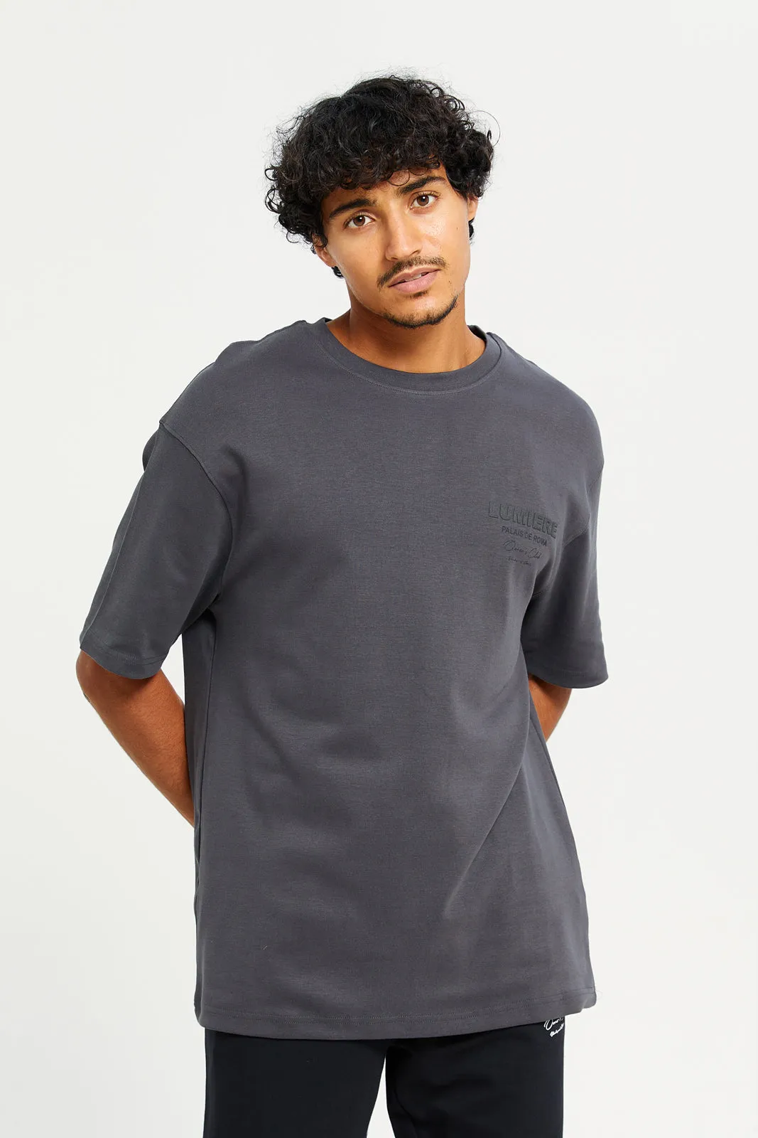 Men Charcoal Back Print Lounge Shirt sold by Redtag